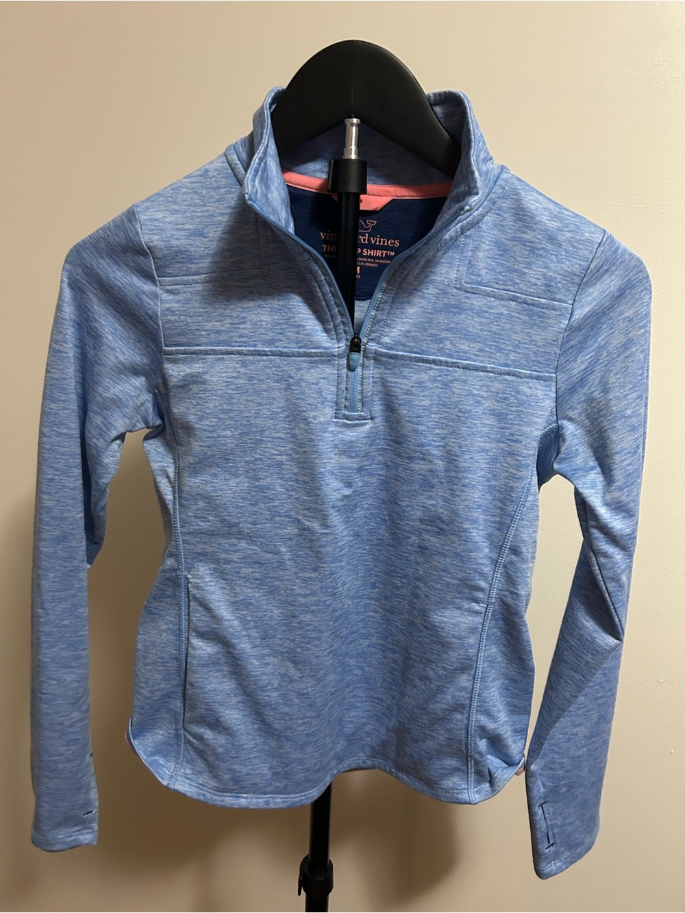 Vineyard Vines Girls Heathered Sky Blue Quarter-Zip Pullover